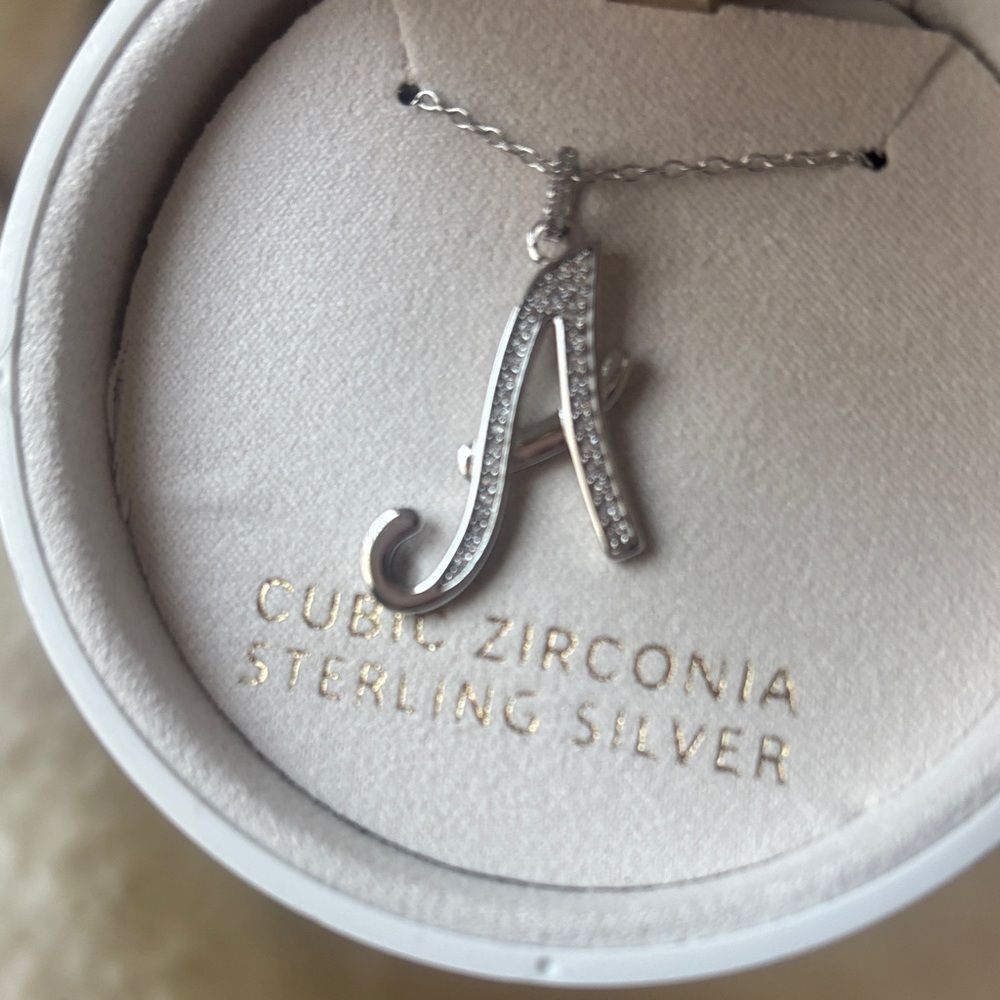 Macy's Silver Cubic Zirconia “A” Initial Necklace - Picture 3 of 4
